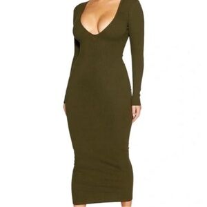 NWT Olive Green So Very Snatched Midi Maxi NAKED WARDROBE BodyCon Dress S
